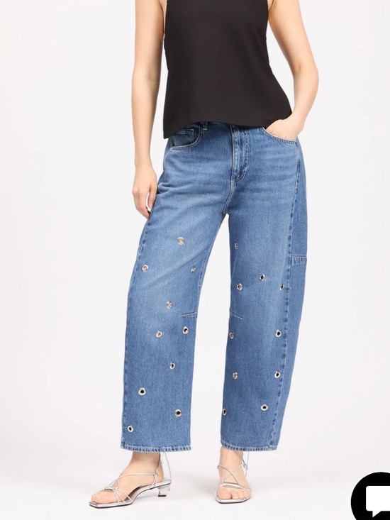 rag & bone Denim - Rag & Bone Charlie Barrel Jeans Denim Grommet Accent Jeans - Mid Blue